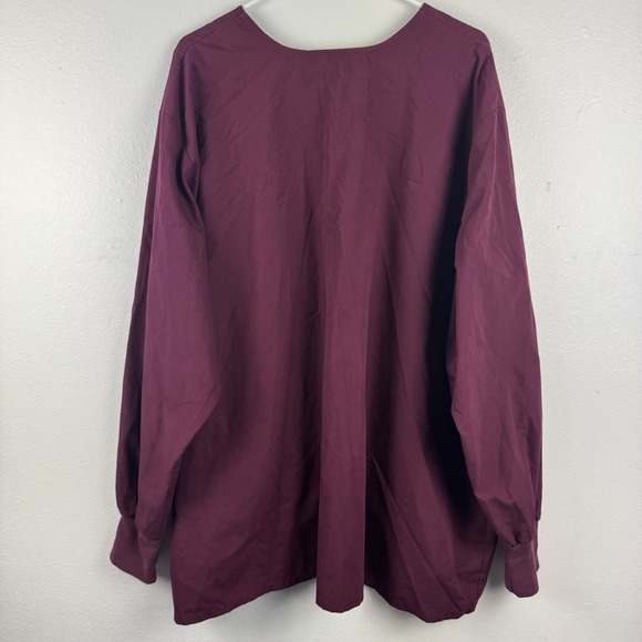 LANDAU Womens Long‎ Sleeve Snap Button Front Scrub Coat Jacket Wine Red - 4XL - Picture 2 of 8